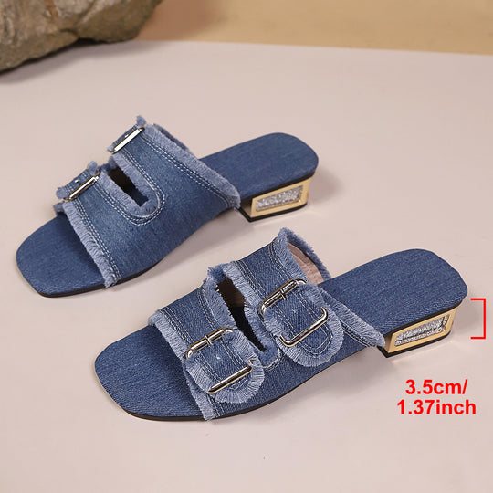 Damen Designe Sandalen mit modischen Schnallen und eleganten Blockabsatz EB