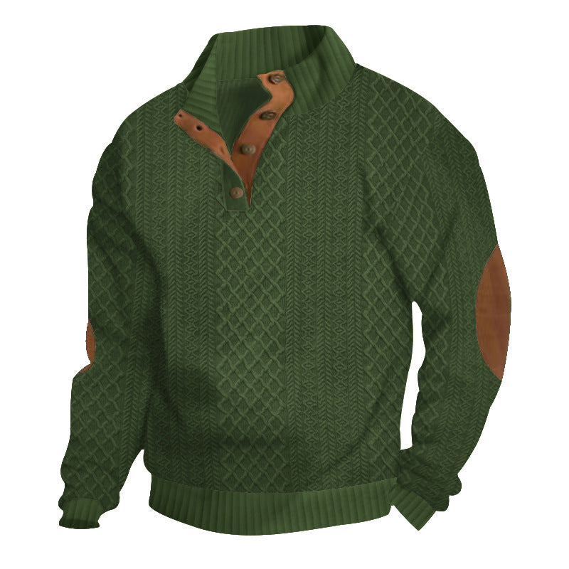 Herren nan grobstrickpullover mit Stehkragen, Knopfleiste und Ellbogenpatches EB