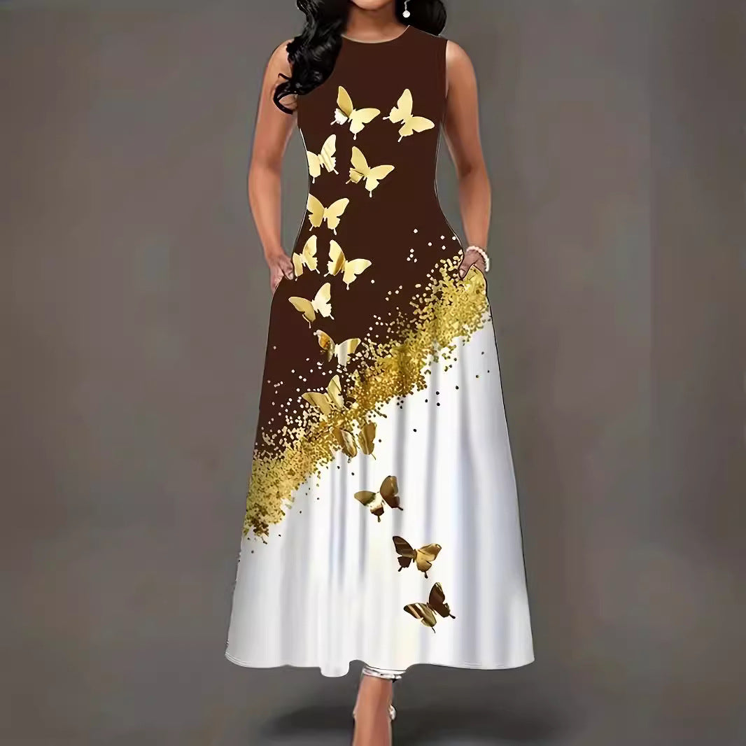 Damen Maxikleid mit elegantem Schmetterlingsdesign und praktischen Taschen EB