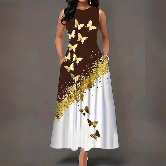 Damen Maxikleid mit elegantem Schmetterlingsdesign und praktischen Taschen EB