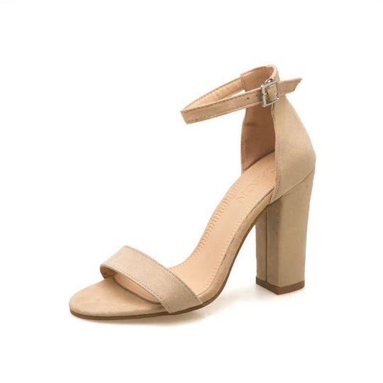 Damen elegante High Heel Sandalen mit breitem Riemen und Blockabsatz EB