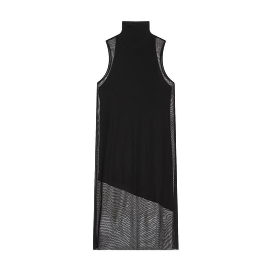 Damen Langarm Kleid aus transparentem Mesh-Material mit Stehkragen EB