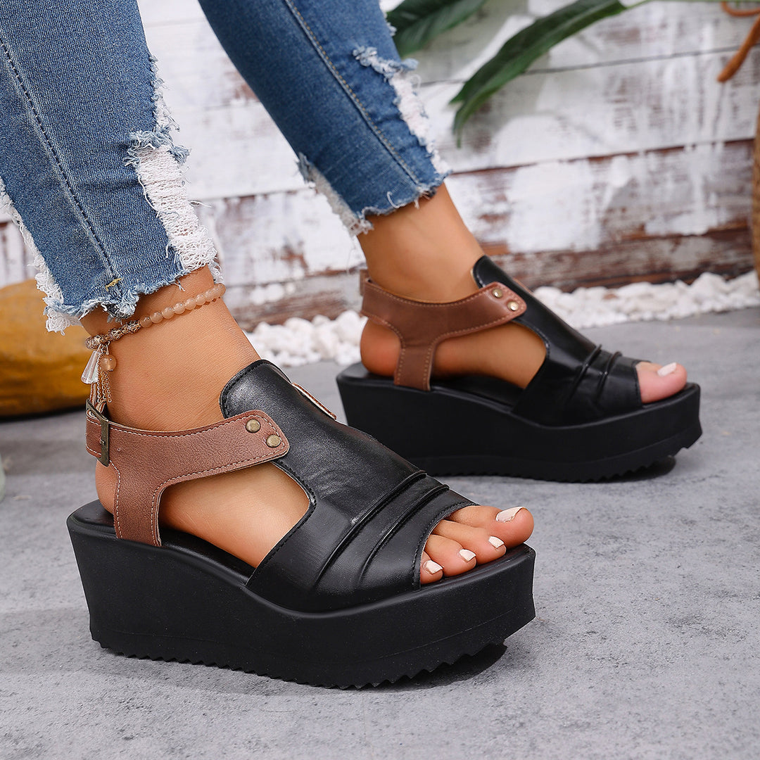 Damen Wedge-Sandalen mit öffnenden Riemen und komfortablem Fußbett EB