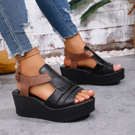 Damen Wedge-Sandalen mit öffnenden Riemen und komfortablem Fußbett EB