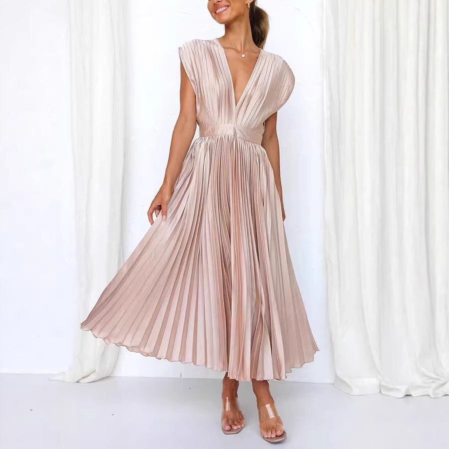 Damen Maxikleid mit Faltenwurf und tiefem V-Ausschnitt EB
