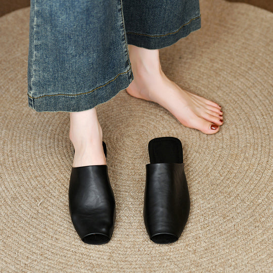 Damen Offene Mules aus hochwertigem Leder mit rutschfester Sohle EB