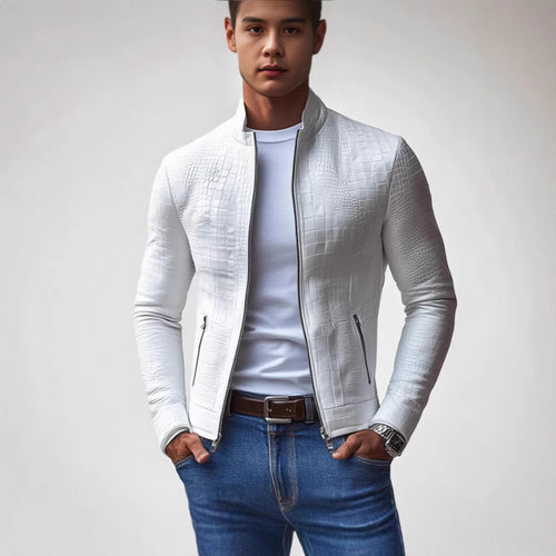 Herren Stylische Kunstlederjacke mit strukturierter Oberfläche EB