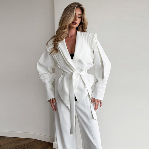 Damen Modische Blazerjacke mit asymmetrischem Schnitt und Taillengürtel EB