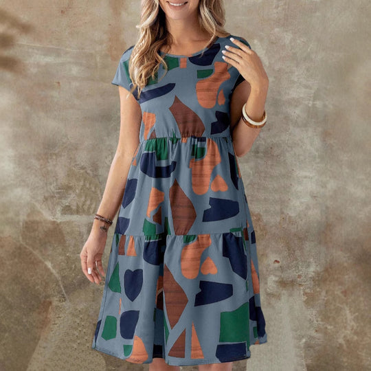 Damen Midikleid mit grafischem Muster und Schlaufenärmel EB