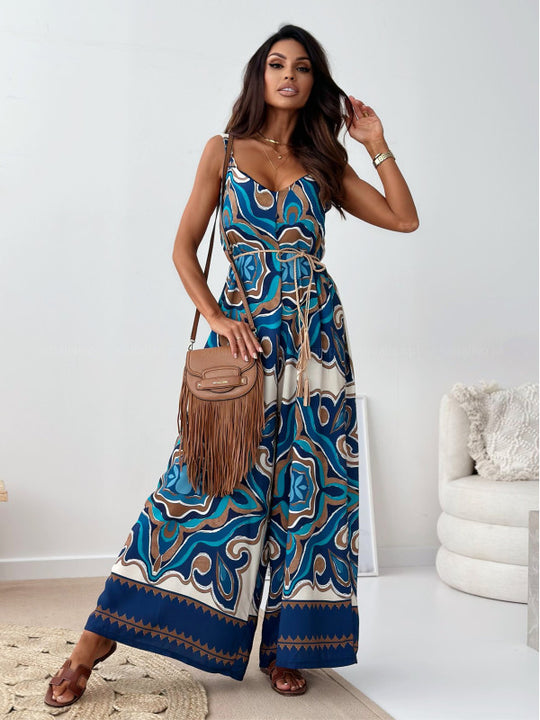 Damen Jumpsuit mit floralem Design und weit geschnittene Beinen EB