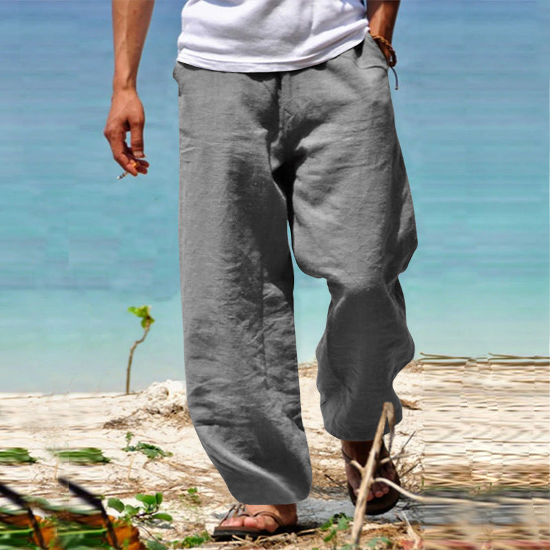 Herren nan lässige Strandhose im Palazzoschnitt aus atmungsaktivem Leinen-Baumwollmix mit Komfortbund EB