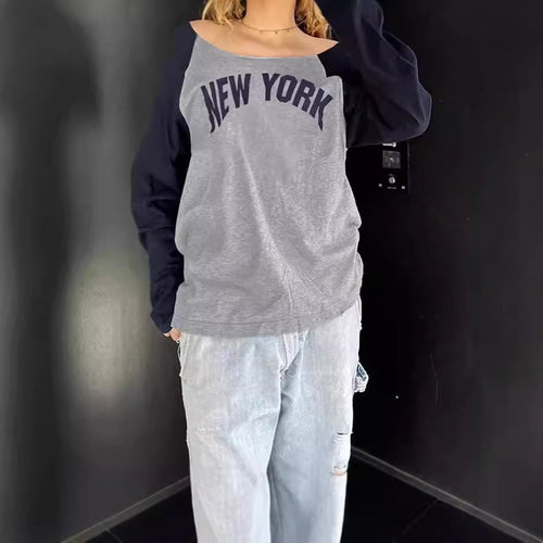 Damen Lässiges Sweatshirt mit modischem Schriftzug und kontrastierenden Ärmeln EB