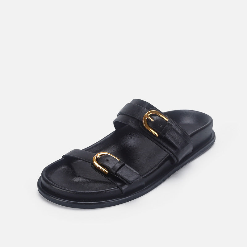 Damen elegante Riemensandalen mit goldenen Schnallen EB