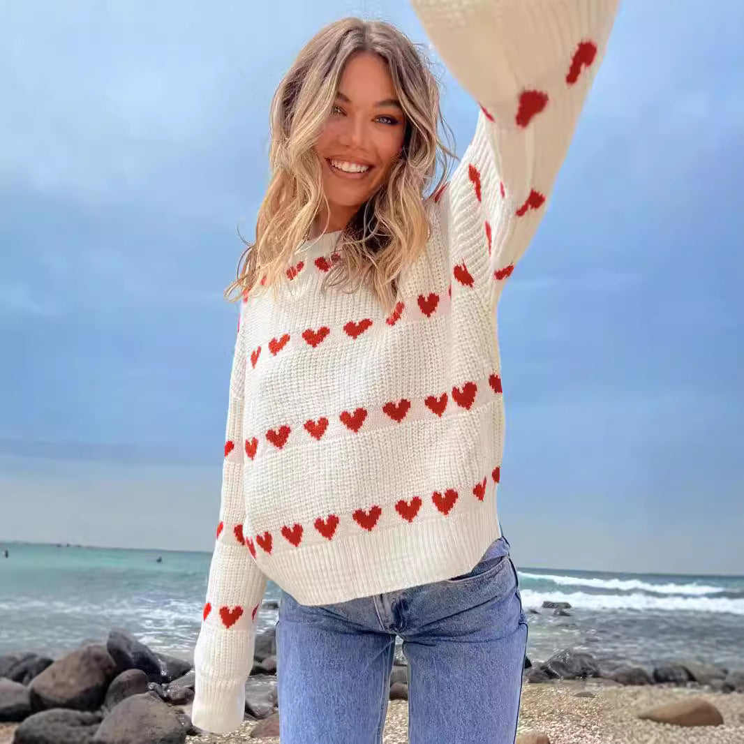 Damen Strickpullover mit Herzmuster und lässigem Schnitt EB