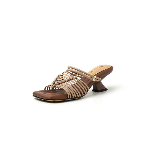 Damen Sandalen mit geflochtenem Design und komfortablem Blockabsatz EB