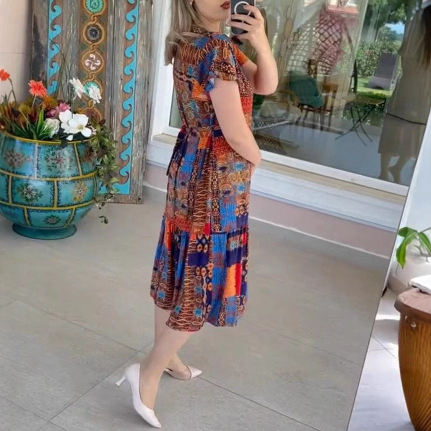 Damen Maxikleid mit buntem Patchwork-Design und luftiger Passform Heidi-Mode