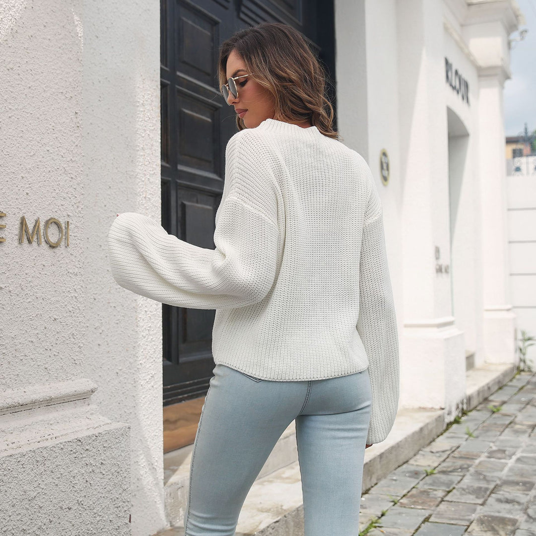 Damen Grobstrickpullover mit weiten Ärmeln und modernem Design EB