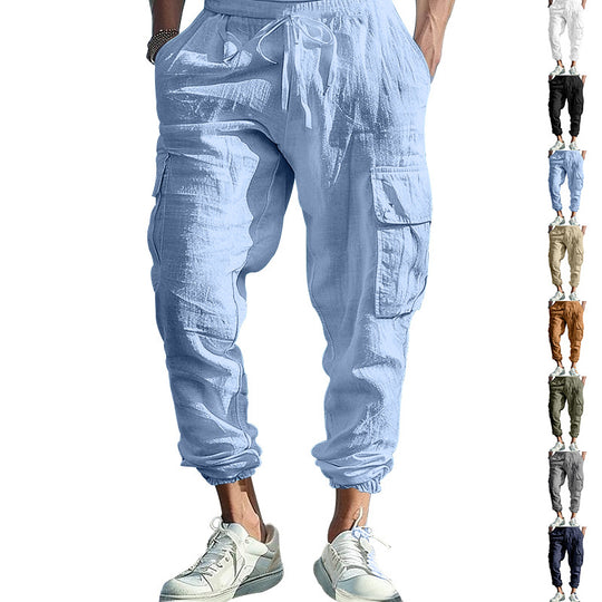Herren luftige Cargo-Hose mit elastischem Bund und seitlichen Taschen EB