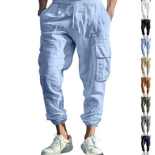 Herren luftige Cargo-Hose mit elastischem Bund und seitlichen Taschen EB