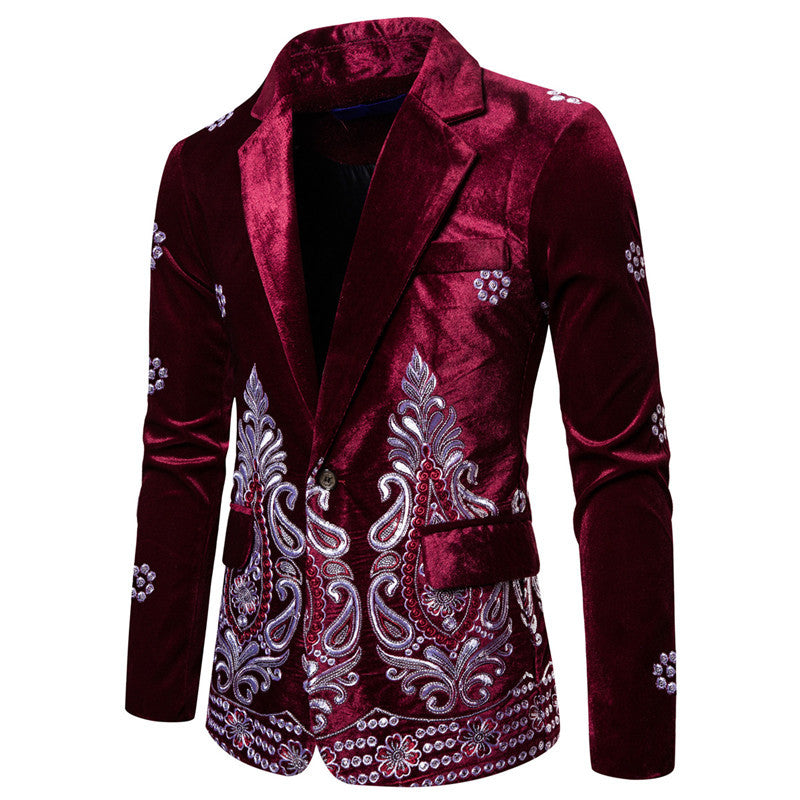 Herren eleganter Samtblazer mit opulenter Stickerei EB