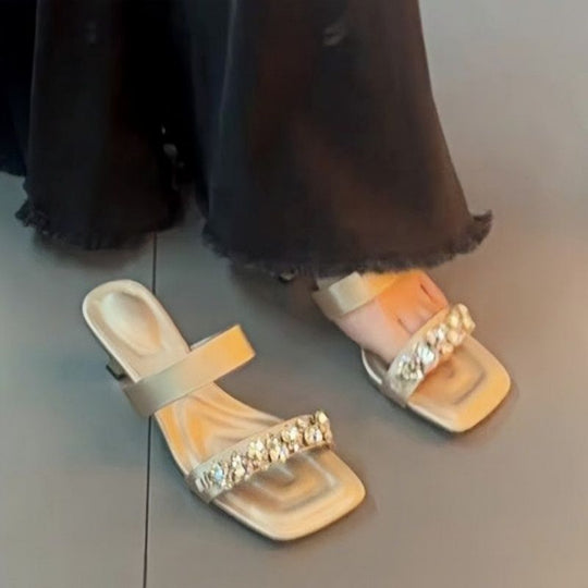Damen elegante Slipper mit funkelnden Strassverzierungen EB