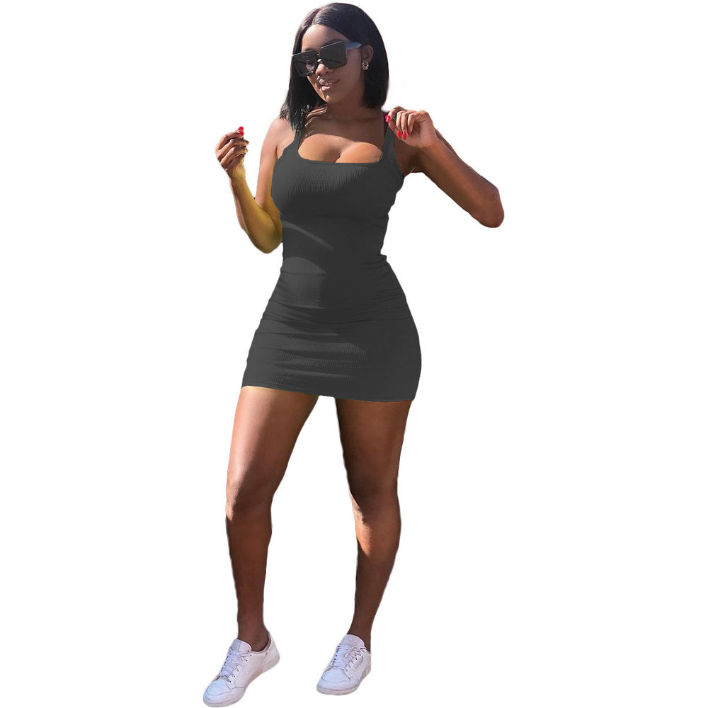 Damen Figurbetontes Minikleid mit schmalen Trägern und Rippstruktur EB