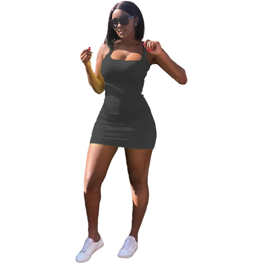 Damen Figurbetontes Minikleid mit schmalen Trägern und Rippstruktur EB
