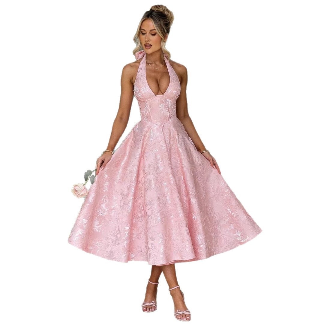 Damen Elegantes Halterneck-Midi-Kleid mit detaillierter Spitzenverarbeitung EB