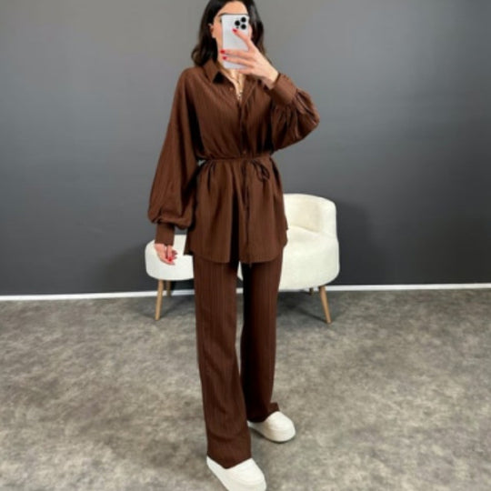 Damen Stylish gestreiftes Hemd mit weitem Beinanzug EB