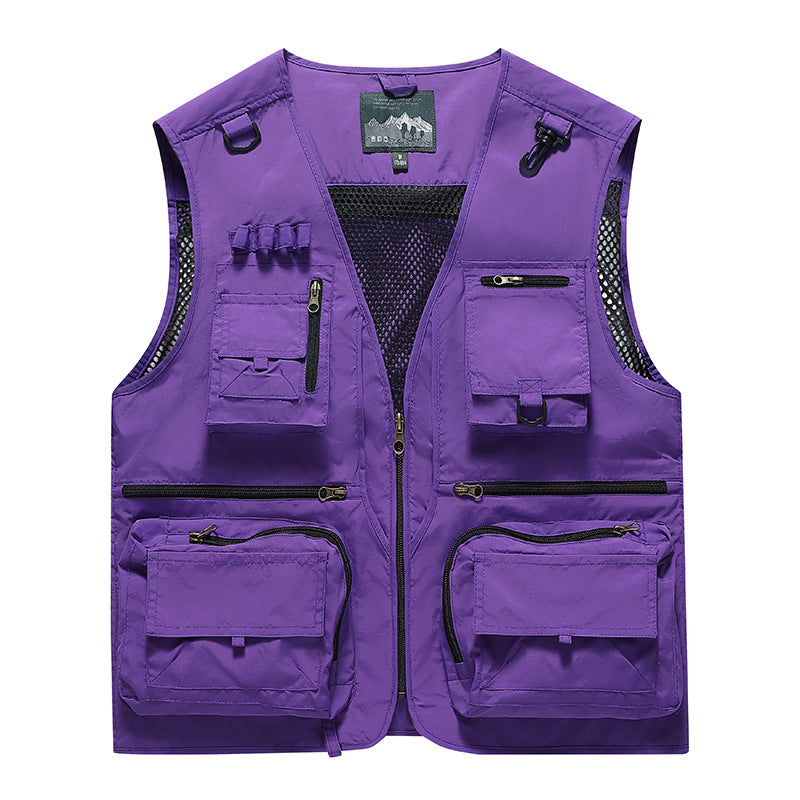 Herren Multifunktionale Outdoor-Utilityweste mit zahlreichen Reißverschlusstaschen, D-Ring und Karabiner EB