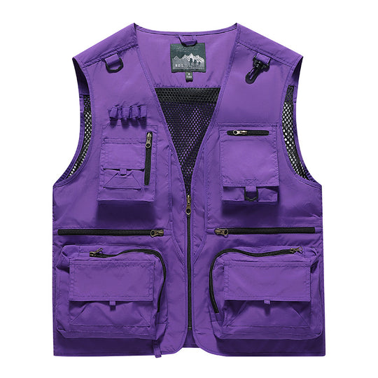 Herren Multifunktionale Outdoor-Utilityweste mit zahlreichen Reißverschlusstaschen, D-Ring und Karabiner EB