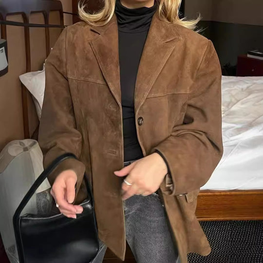 Damen lässige Wildlederjacke mit oversized Schnitt EB