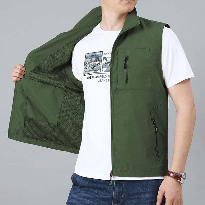 Herren  technische Zip-Weste mit hochgeschlossenem Kragen wasserabweisendem Nylon und Sicherheitsreißverschlusstaschen EB