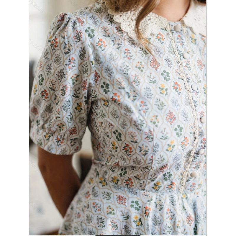 Damen Kleid mit geblümtem Design und klassischem Kragen EB