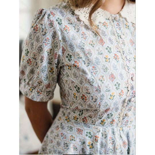 Damen Kleid mit geblümtem Design und klassischem Kragen EB