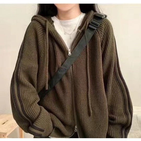 Damen gemütliche gerippte Strick-Hoodie-Jacke EB