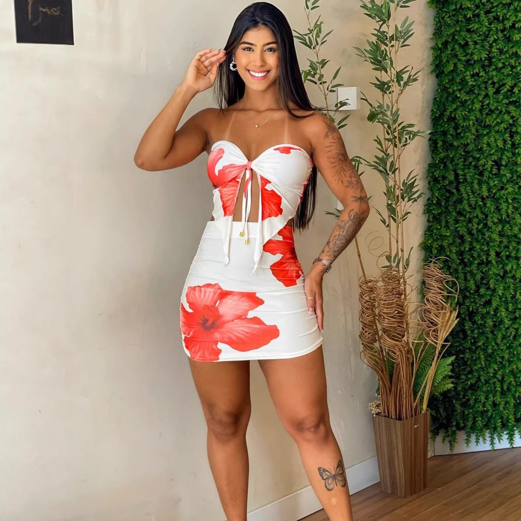 Damen figurbetontes Kleid mit floralem Design und Raffungsdetails EB