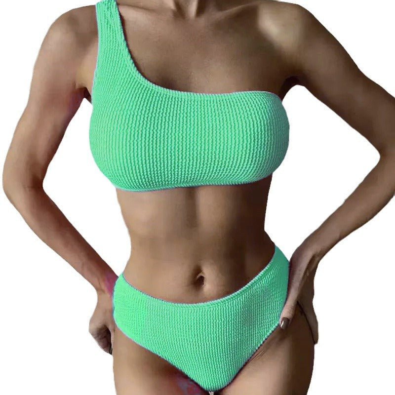 Damen asymmetrisches Bikini-Set mit strukturierter Oberfläche EB