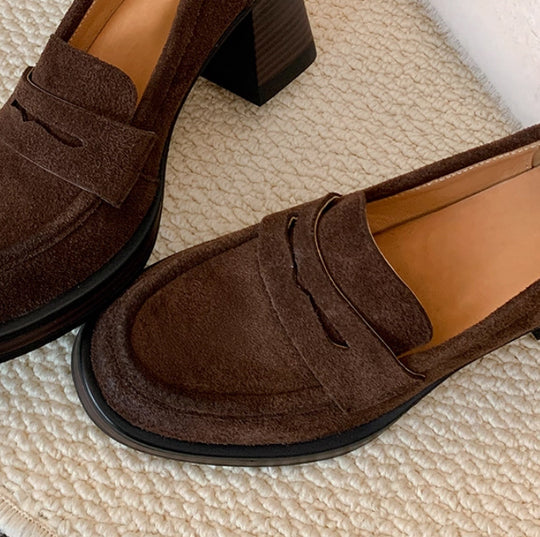 Damen elegante Blockabsatzsschue mit modischem Lederdesign EB