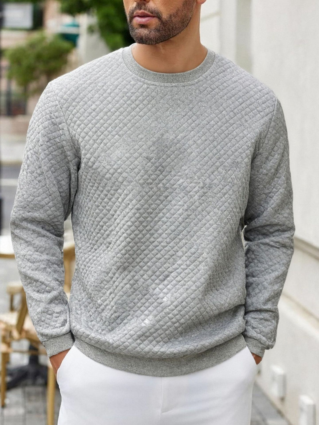 Herren nan gesteppter Sweatpullover mit Rautensteppung, geripptem Kragen und komfortablem Regular Fit EB
