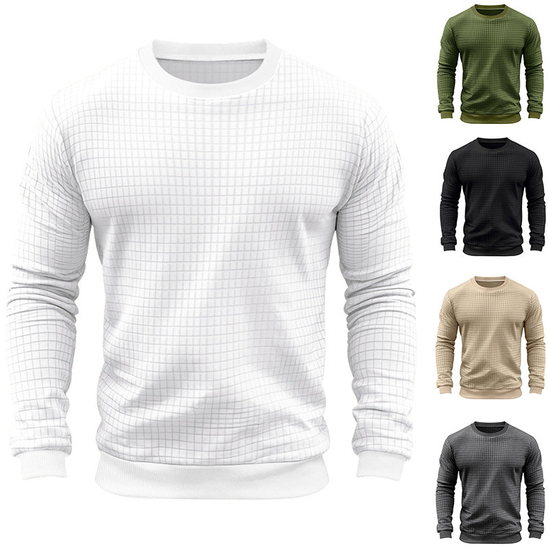 Herren nan strukturiertes Karo-Strick-Sweatshirt mit Rundhalsausschnitt und körperbetonter Athletik-Passform EB