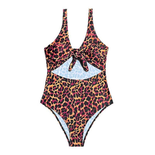 Damen Einteiler Badeanzug mit sexy Schnitt und animalischem Print EB