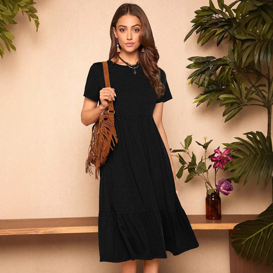 Damen lässiges T-Shirt-Kleid mit lockerer Passform und Rüschensaum EB