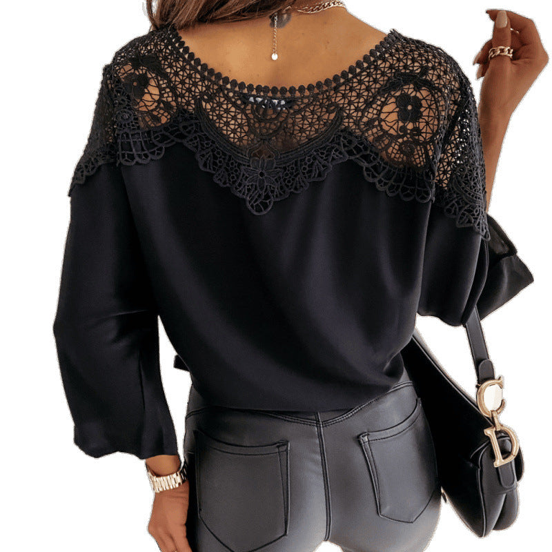 Damen elegante Bluse mit Spitze EB