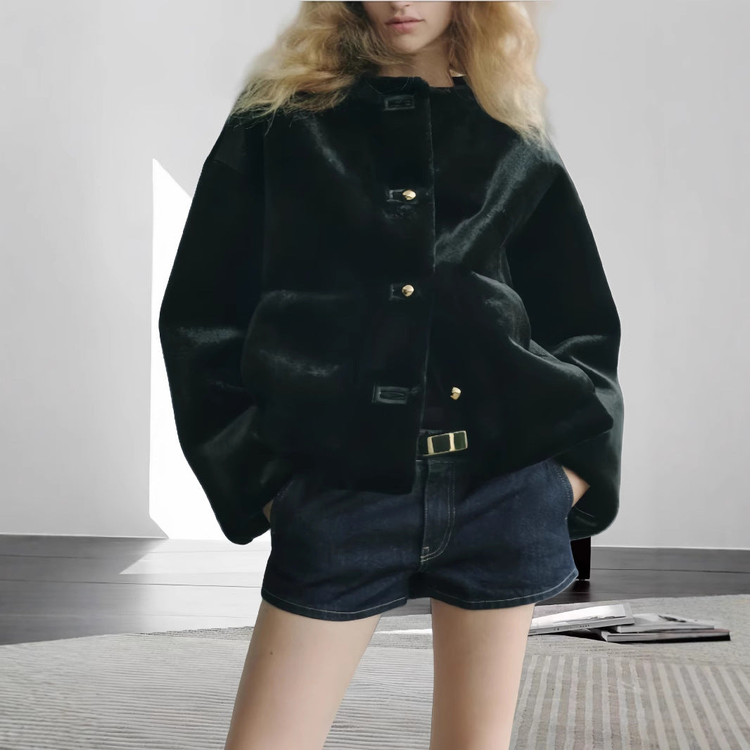 Damen weiche und luxuriöse Jacke aus Kunstfell EB