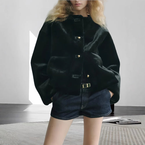 Damen weiche und luxuriöse Jacke aus Kunstfell EB