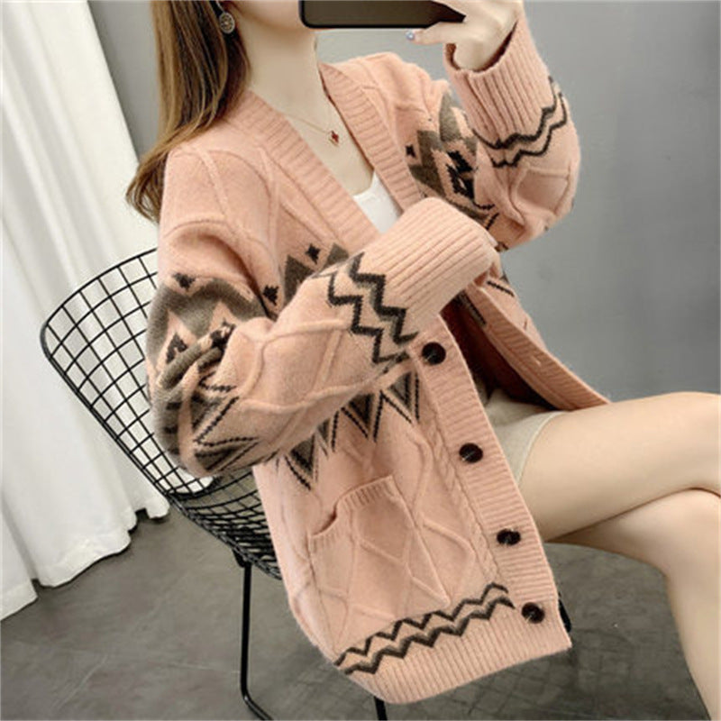 Damen Grobstrick-Cardigan mit modernem Muster und praktischen Taschen EB