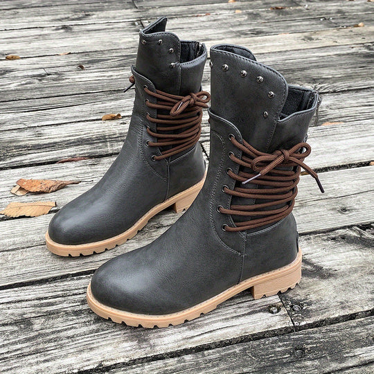 Damen modische Schnürstiefel mit einzigartigen Nietenakzenten EB