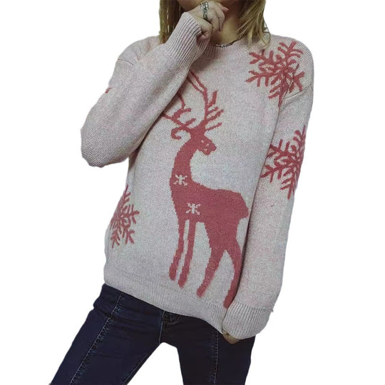 Damen Weihnachts-Pullover mit festlichem Rentiermotiv und angenehmem Schnitt EB