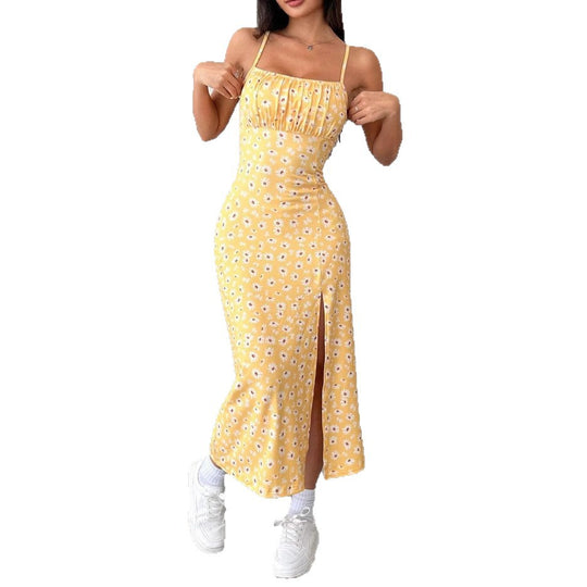 Damen Figurbetontes Maxikleid mit Blumenmuster und elegantem Schlitz EB